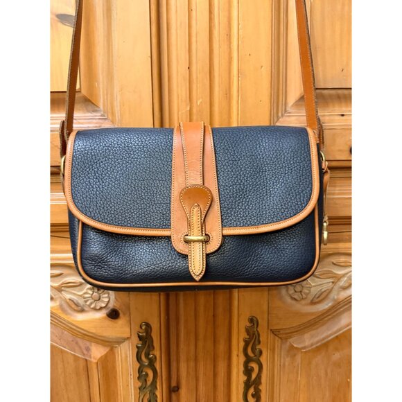 Dooney & Bourke Handbags - Dooney & Bourke Vintage Bag Navy Pebble Leather Adjustable Strap Saddle AWL USA